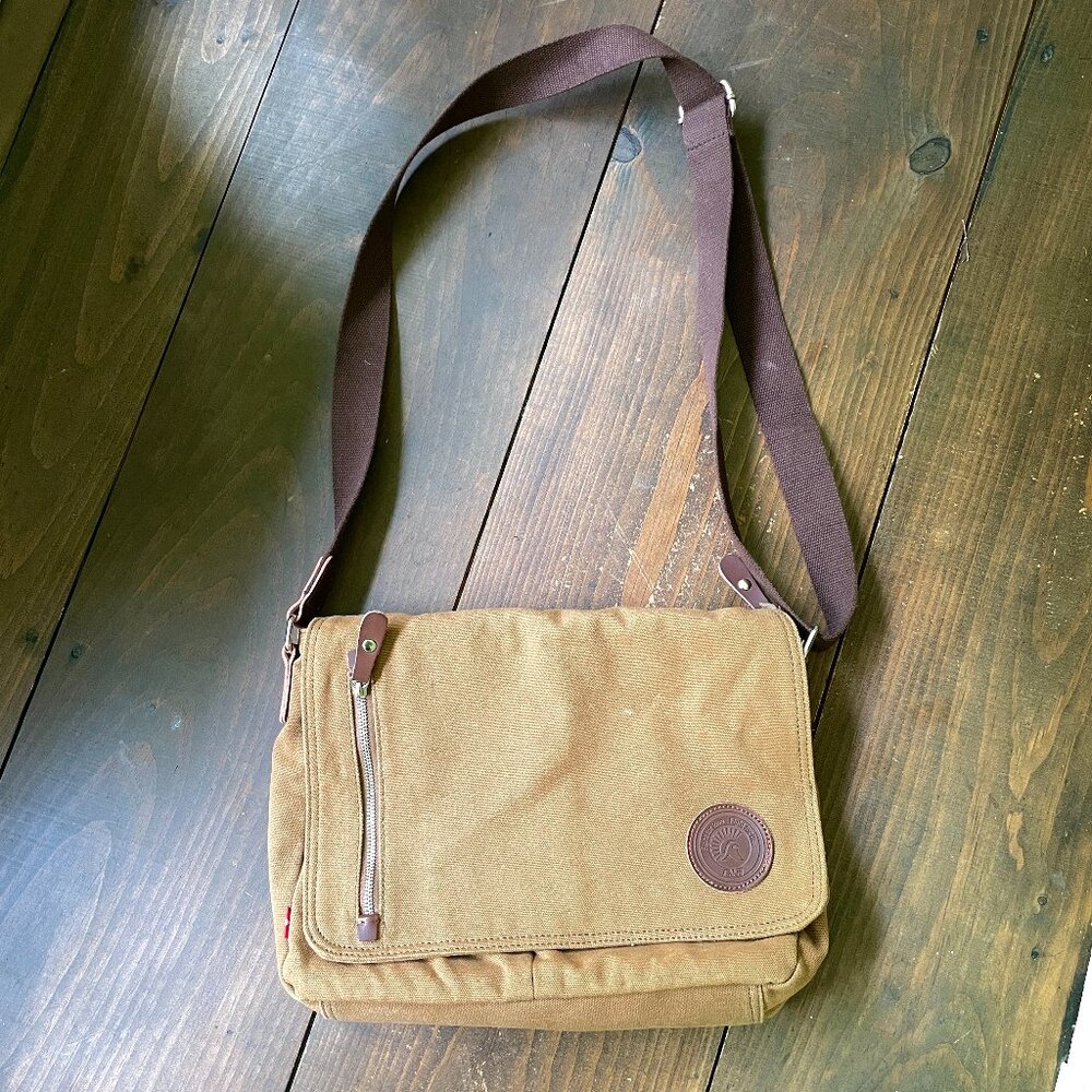 Brown Messenger Bag by Augur Strauss, Canvas Bag with Leather Accents